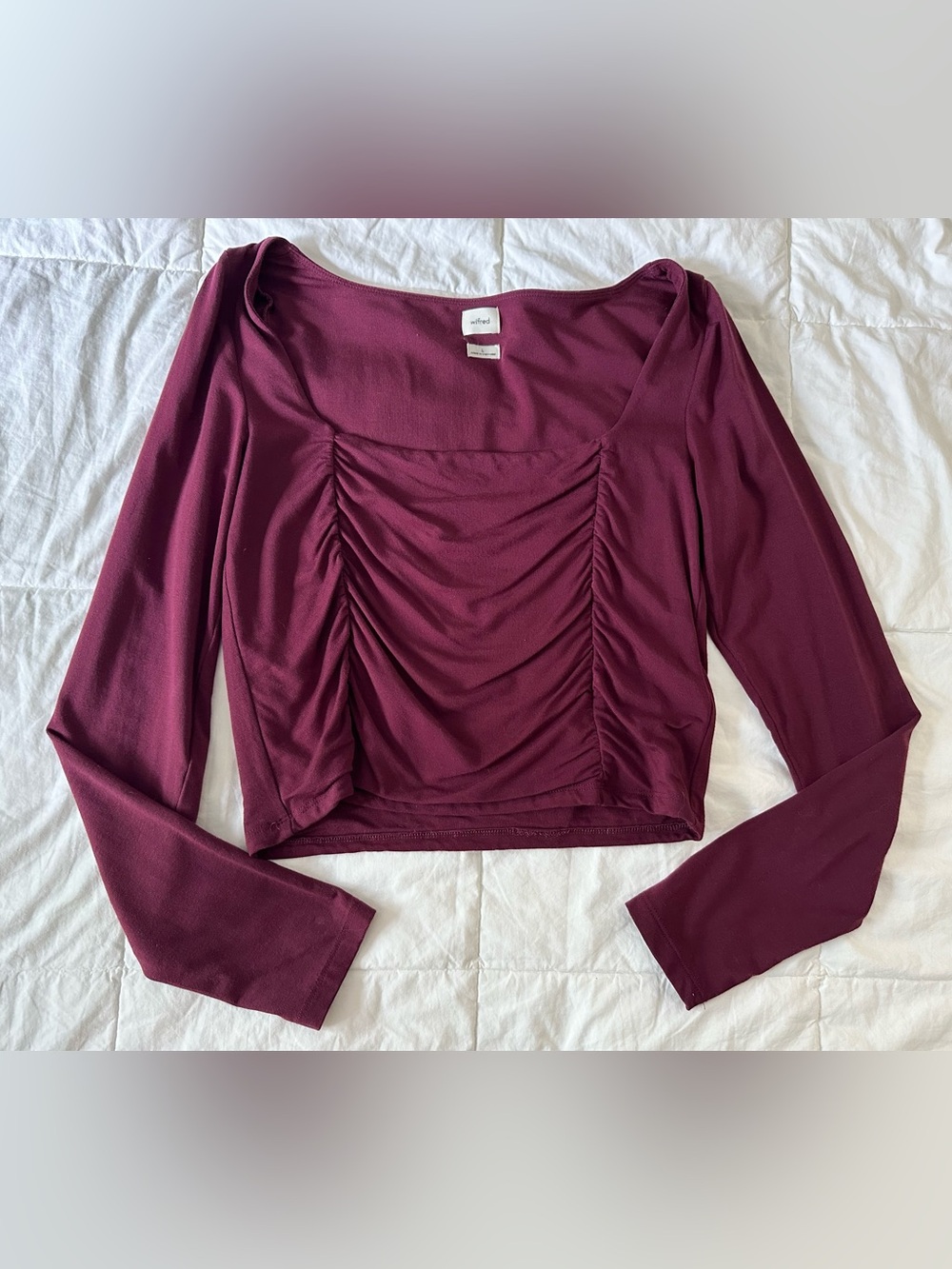 Aritzia Wilfred Lydia Plum Ruched Square-Neck Long-Sleeve Top L